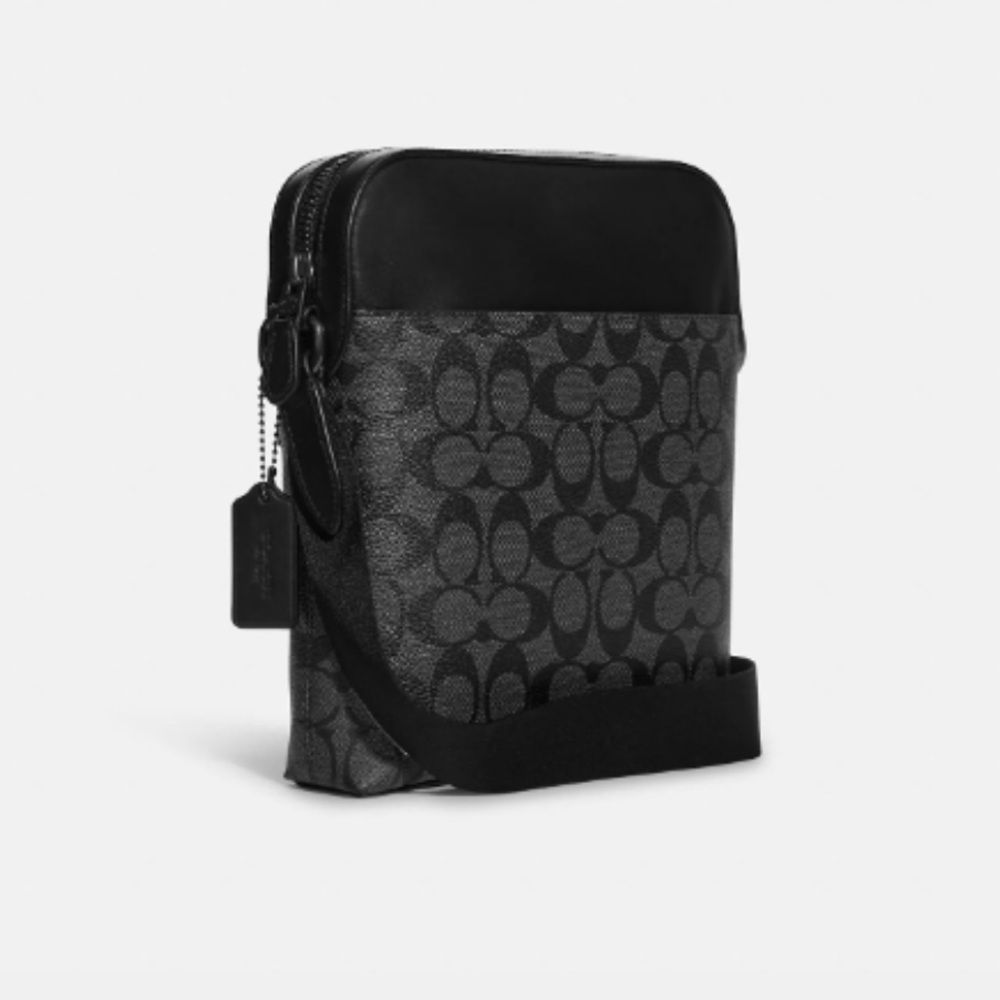 NWT Coach Black Houston Flight Messenger Bag in Signature Canvas Crossbody Bag - Picture 3 of 6